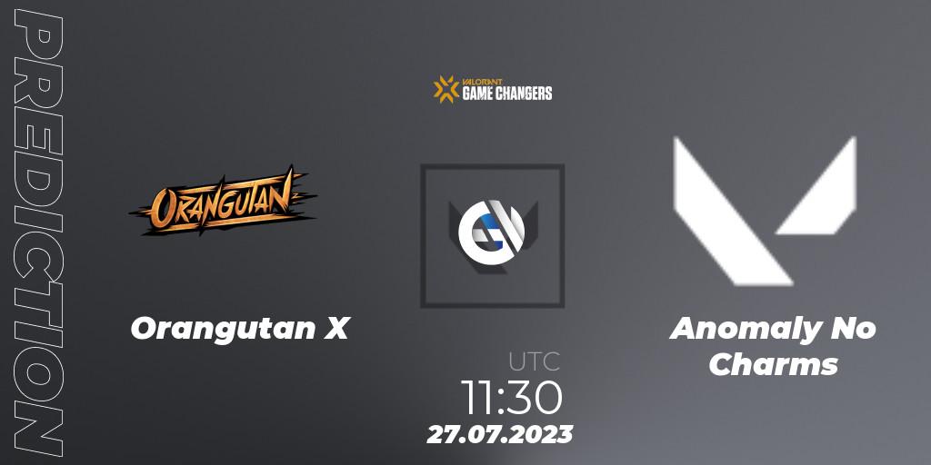 Orangutan X vs Anomaly No Charms: Betting TIp, Match Prediction. 27.07.2023 at 11:30. VALORANT, VCT 2023: Game Changers APAC Open 3