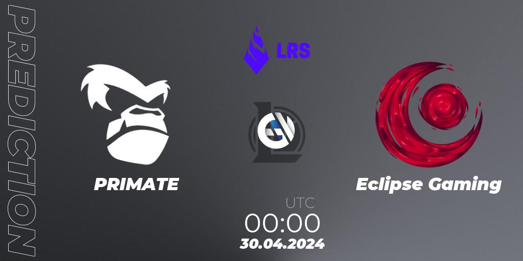 PRIMATE vs Eclipse Gaming: Betting TIp, Match Prediction. 30.04.2024 at 00:00. LoL, Liga Regional Sur 2024