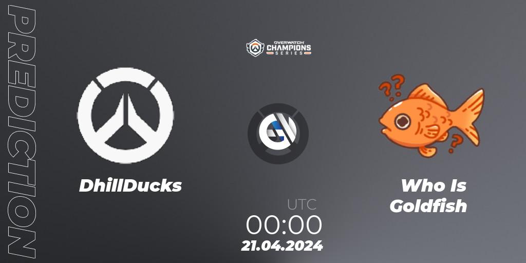 DhillDucks vs Who Is Goldfish: Betting TIp, Match Prediction. 21.04.2024 at 00:00. Overwatch, Overwatch Champions Series 2024 - North America Stage 2 Group Stage