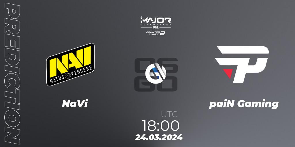 NaVi vs paiN Gaming: Betting TIp, Match Prediction. 24.03.2024 at 18:00. Counter-Strike (CS2), PGL CS2 Major Copenhagen 2024