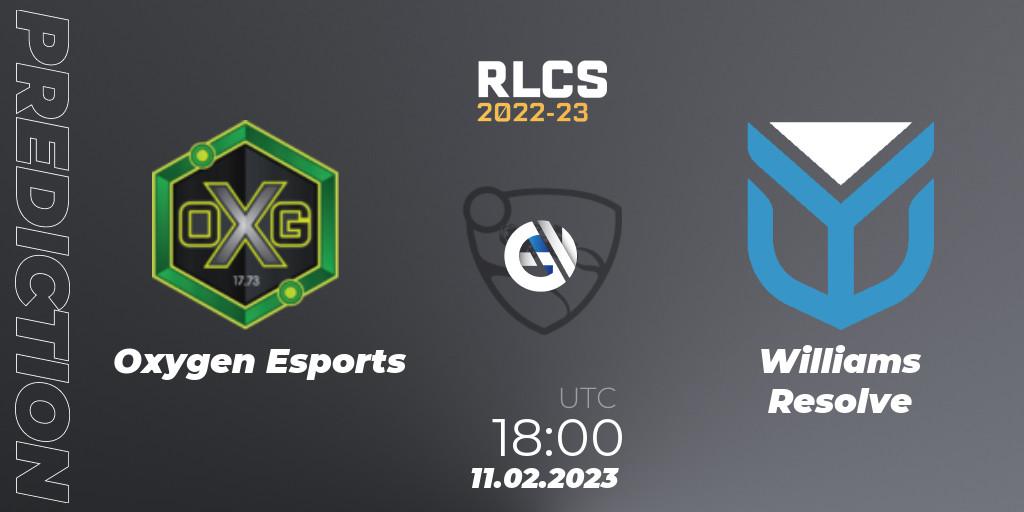 Oxygen Esports vs Williams Resolve: Betting TIp, Match Prediction. 11.02.2023 at 17:50. Rocket League, RLCS 2022-23 - Winter: Europe Regional 2 - Winter Cup