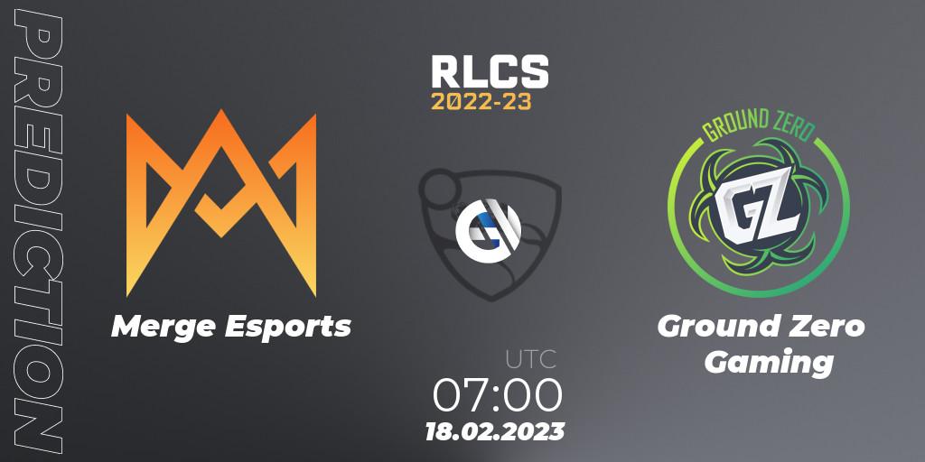 Merge Esports vs Ground Zero Gaming: Betting TIp, Match Prediction. 18.02.2023 at 07:00. Rocket League, RLCS 2022-23 - Winter: Oceania Regional 2 - Winter Cup