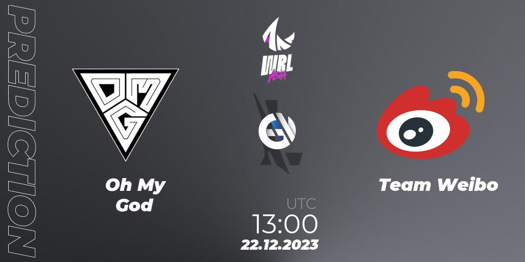 Oh My God vs Team Weibo: Betting TIp, Match Prediction. 22.12.2023 at 13:00. Wild Rift, WRL Asia 2023 - Season 2 - Regular Season
