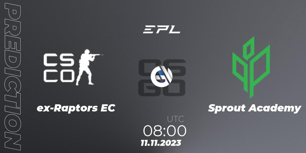 ex-Raptors EC vs Sprout Academy: Betting TIp, Match Prediction. 11.11.2023 at 09:00. Counter-Strike (CS2), European Pro League Season 12: Division 2