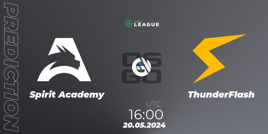 Spirit Academy vs ThunderFlash: Betting TIp, Match Prediction. 20.05.2024 at 16:00. Counter-Strike (CS2), ESEA Season 49: Advanced Division - Europe