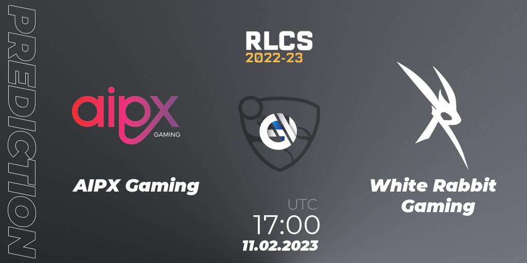 AIPX Gaming vs White Rabbit Gaming: Betting TIp, Match Prediction. 11.02.2023 at 17:20. Rocket League, RLCS 2022-23 - Winter: Sub-Saharan Africa Regional 2 - Winter Cup