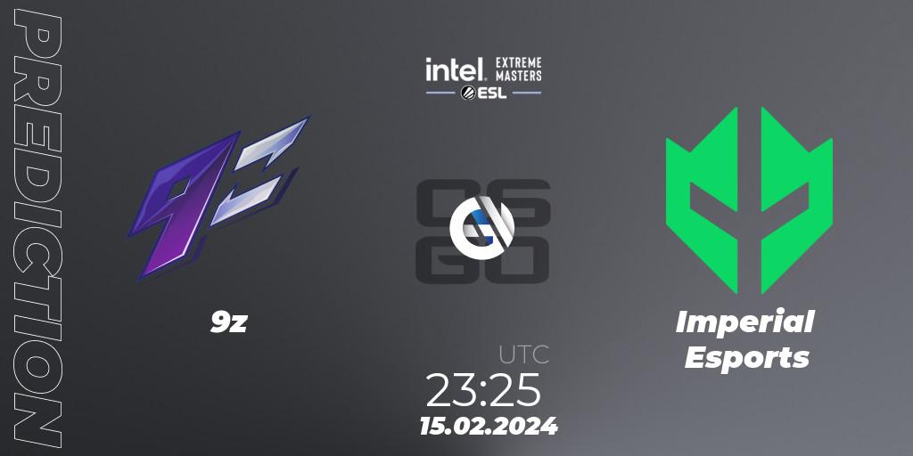 9z vs Imperial Esports: Betting TIp, Match Prediction. 15.02.2024 at 23:25. Counter-Strike (CS2), Intel Extreme Masters Dallas 2024: South American Open Qualifier #1