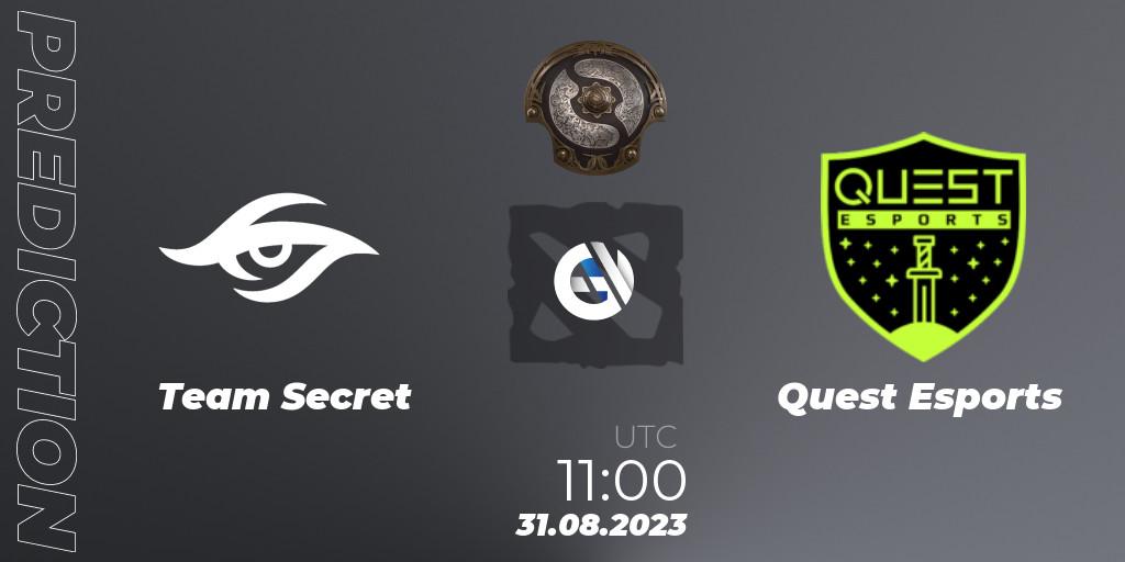 Team Secret vs PSG Quest: Betting TIp, Match Prediction. 31.08.2023 at 11:00. Dota 2, The International 2023 - Western Europe Qualifier