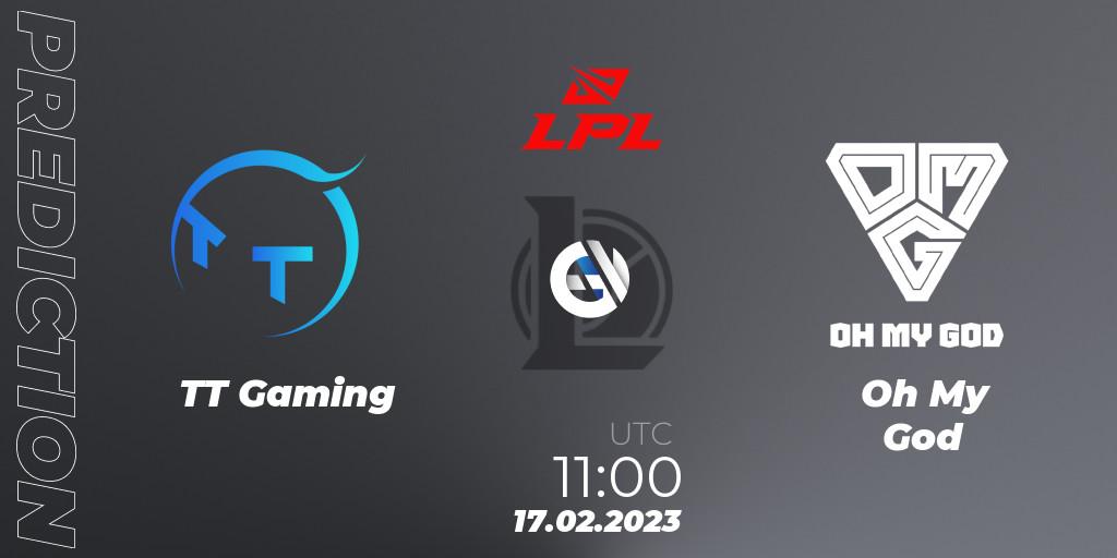 TT Gaming vs Oh My God: Betting TIp, Match Prediction. 17.02.2023 at 11:20. LoL, LPL Spring 2023 - Group Stage