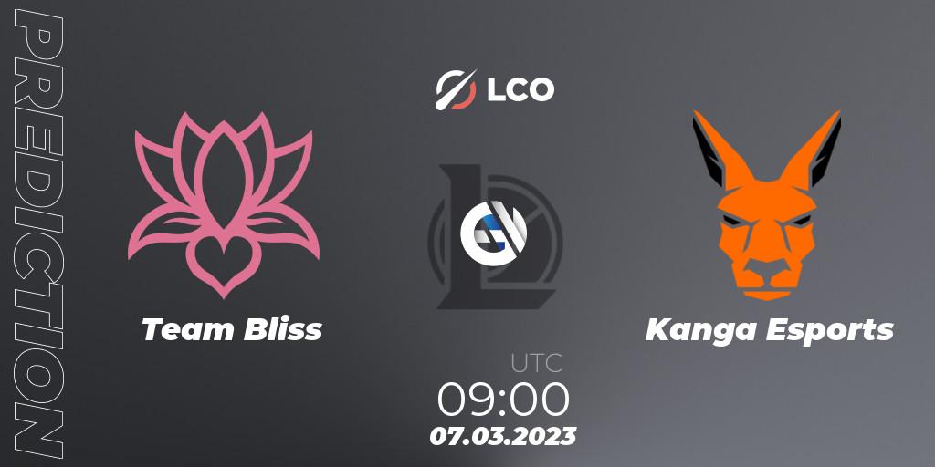 Team Bliss vs Kanga Esports: Betting TIp, Match Prediction. 07.03.2023 at 09:00. LoL, LCO Split 1 2023 - Group Stage