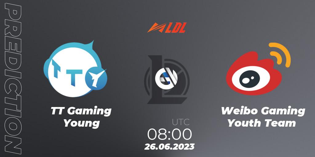 TT Gaming Young vs Weibo Gaming Youth Team: Betting TIp, Match Prediction. 26.06.2023 at 08:55. LoL, LDL 2023 - Regular Season - Stage 3