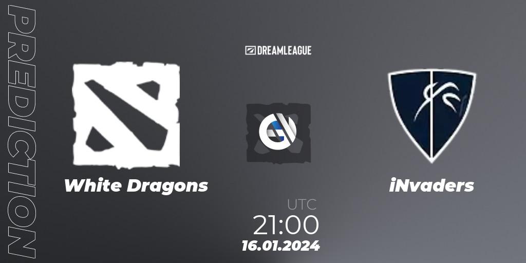White Dragons vs iNvaders: Betting TIp, Match Prediction. 16.01.2024 at 21:00. Dota 2, DreamLeague Season 22: South America Closed Qualifier