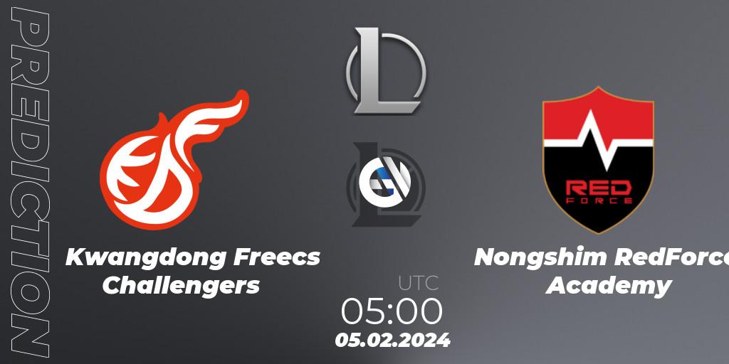 Kwangdong Freecs Challengers vs Nongshim RedForce Academy: Betting TIp, Match Prediction. 05.02.2024 at 05:00. LoL, LCK Challengers League 2024 Spring - Group Stage