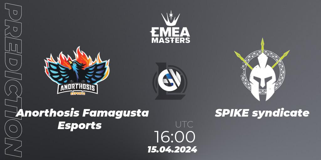 Anorthosis Famagusta Esports vs SPIKE syndicate: Betting TIp, Match Prediction. 15.04.2024 at 16:00. LoL, EMEA Masters Spring 2024 - Play-In