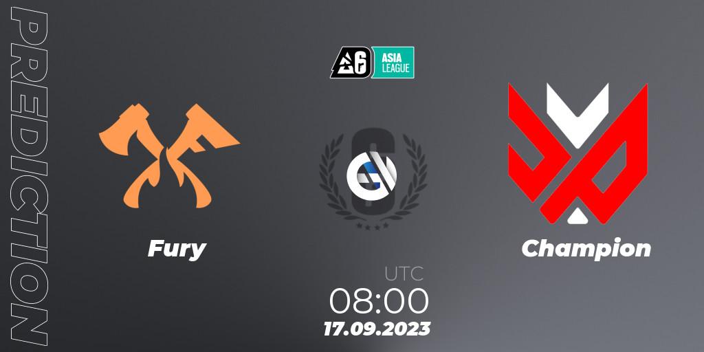 Fury vs Champion: Betting TIp, Match Prediction. 17.09.2023 at 08:00. Rainbow Six, SEA League 2023 - Stage 2