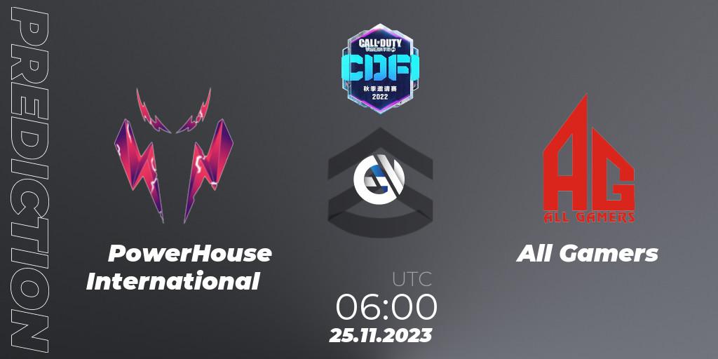 PowerHouse International vs All Gamers: Betting TIp, Match Prediction. 25.11.2023 at 07:50. Call of Duty, CODM Fall Invitational 2023