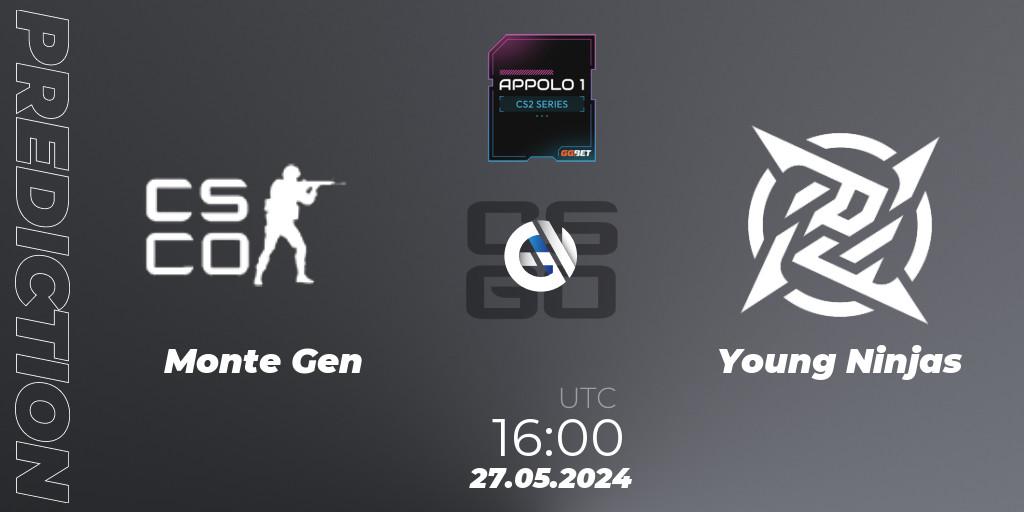 Monte Gen vs Young Ninjas: Betting TIp, Match Prediction. 27.05.2024 at 16:00. Counter-Strike (CS2), Appolo1 Series: Phase 2