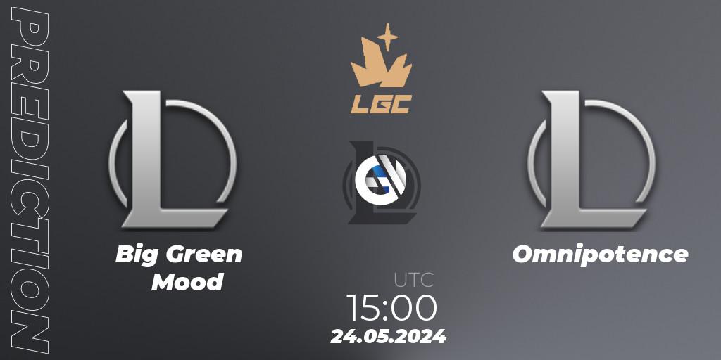 Big Green Mood vs Omnipotence: Betting TIp, Match Prediction. 24.05.2024 at 15:00. LoL, Legend Cup 2024