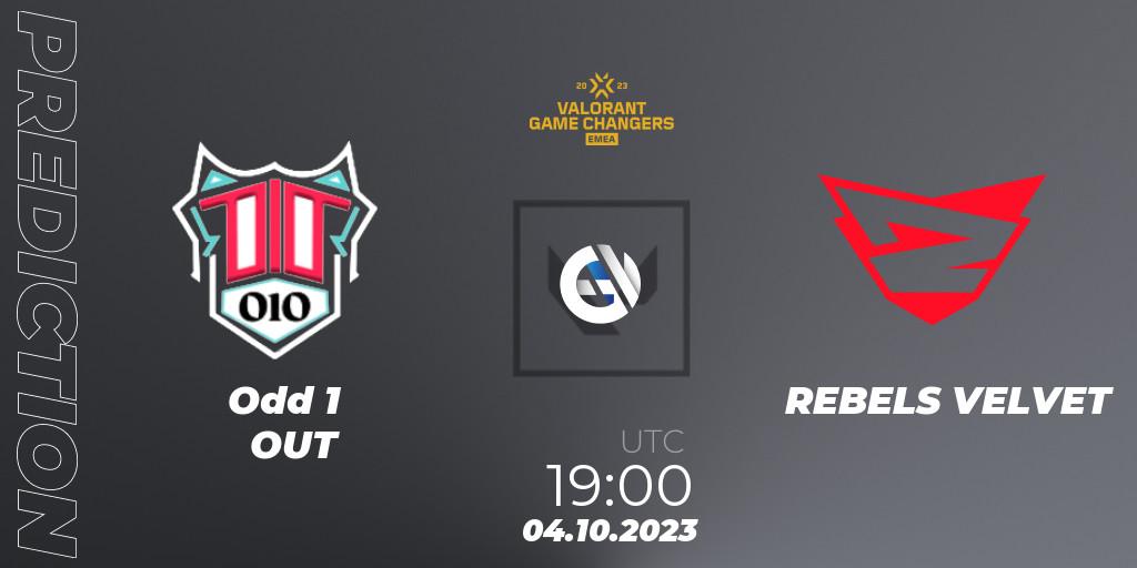 Odd 1 OUT vs REBELS VELVET: Betting TIp, Match Prediction. 04.10.2023 at 19:00. VALORANT, VCT 2023: Game Changers EMEA Stage 3 - Playoffs