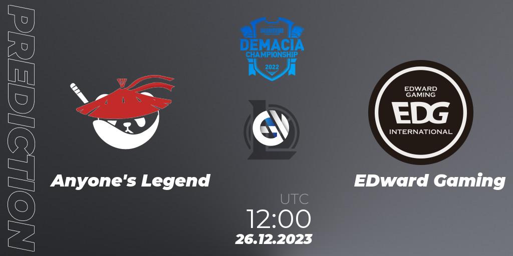 Anyone's Legend vs EDward Gaming: Betting TIp, Match Prediction. 26.12.23. LoL, Demacia Cup 2023 Group Stage