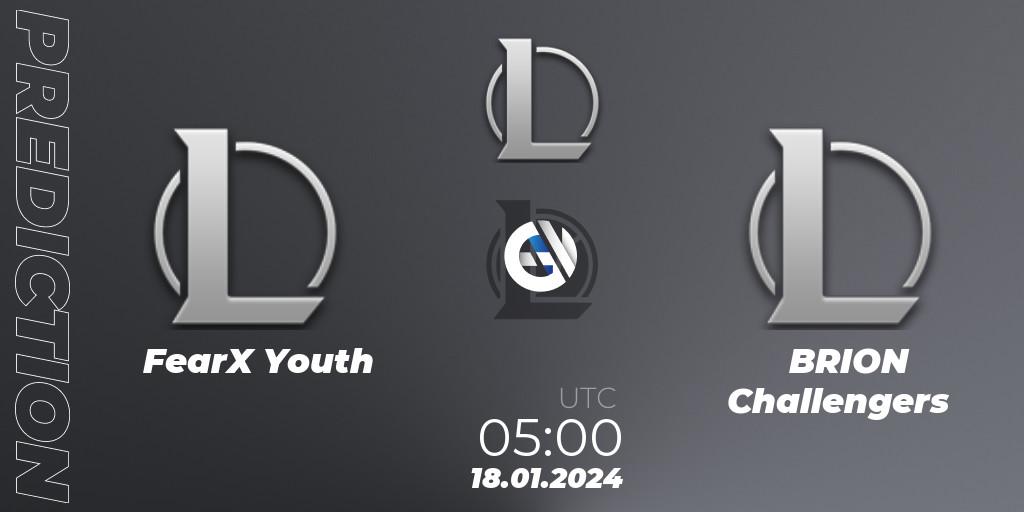 FearX Youth vs BRION Challengers: Betting TIp, Match Prediction. 18.01.2024 at 05:00. LoL, LCK Challengers League 2024 Spring - Group Stage