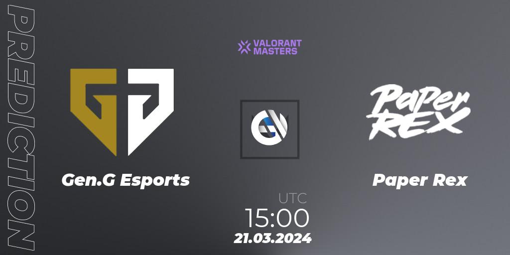 Gen.G Esports vs Paper Rex: Betting TIp, Match Prediction. 21.03.2024 at 15:00. VALORANT, VCT 2024: Masters Madrid