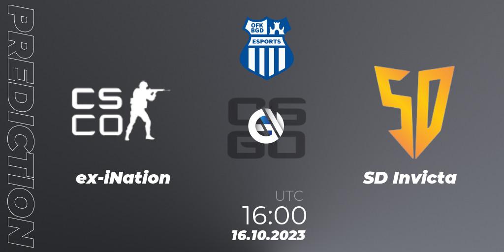 ex-iNation vs SD Invicta: Betting TIp, Match Prediction. 16.10.2023 at 16:00. Counter-Strike (CS2), OFK BGD Esports Series #1