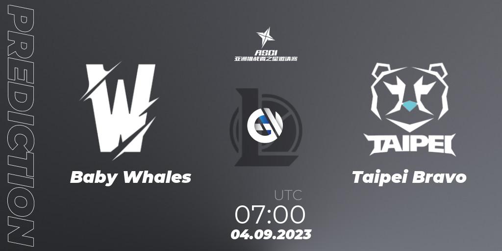Baby Whales vs Taipei Bravo: Betting TIp, Match Prediction. 04.09.2023 at 07:00. LoL, Asia Star Challengers Invitational 2023
