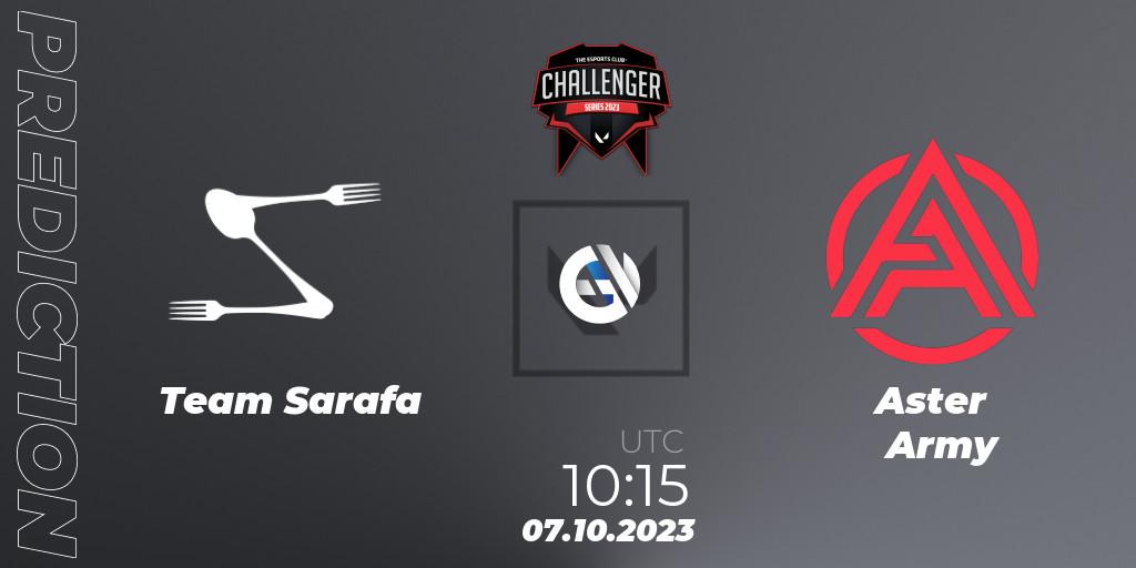 Team Sarafa vs Aster Army: Betting TIp, Match Prediction. 07.10.2023 at 10:45. VALORANT, TEC Challenger Series 10
