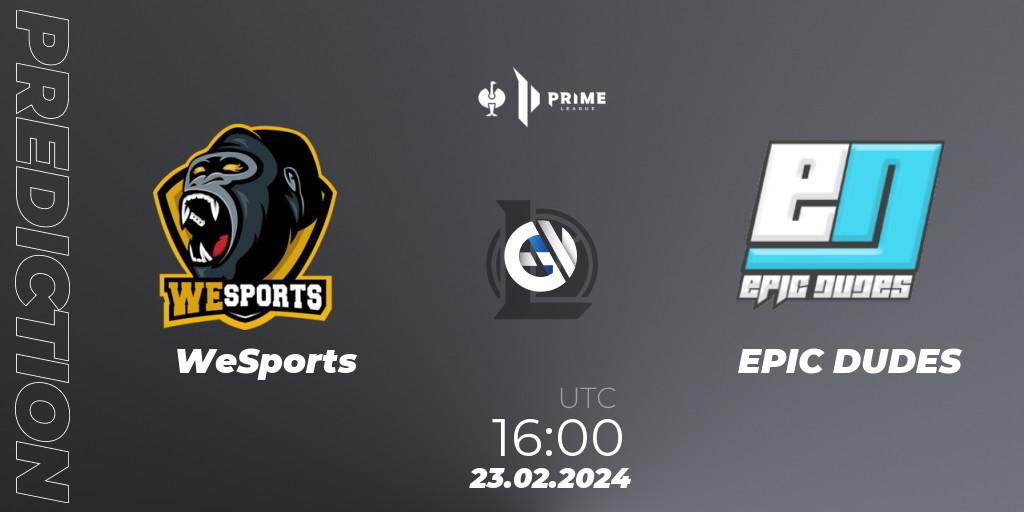 WeSports vs EPIC DUDES: Betting TIp, Match Prediction. 23.02.24. LoL, Prime League 2nd Division