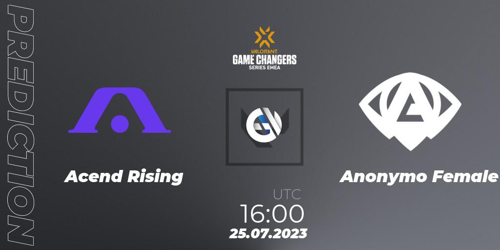 Acend Rising vs Anonymo Female: Betting TIp, Match Prediction. 25.07.2023 at 16:00. VALORANT, VCT 2023: Game Changers EMEA Series 2
