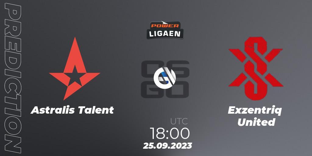 Astralis Talent vs Exzentriq United: Betting TIp, Match Prediction. 25.09.2023 at 18:00. Counter-Strike (CS2), POWER Ligaen Season 24 Finals