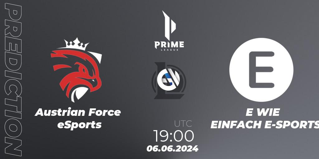 Austrian Force eSports vs E WIE EINFACH E-SPORTS: Betting TIp, Match Prediction. 06.06.2024 at 19:00. LoL, Prime League Summer 2024