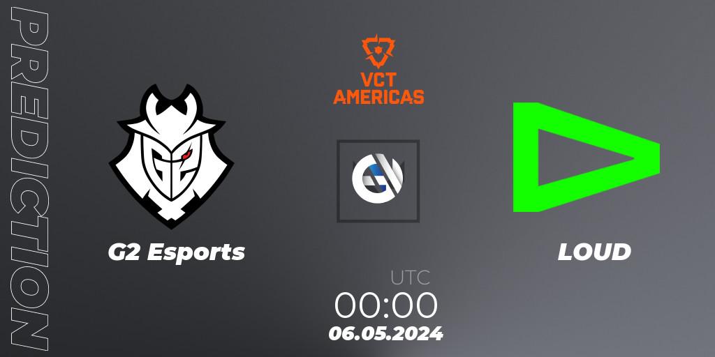 G2 Esports vs LOUD: Betting TIp, Match Prediction. 06.05.2024 at 00:00. VALORANT, VALORANT Champions Tour 2024: Americas League - Stage 1 - Group Stage