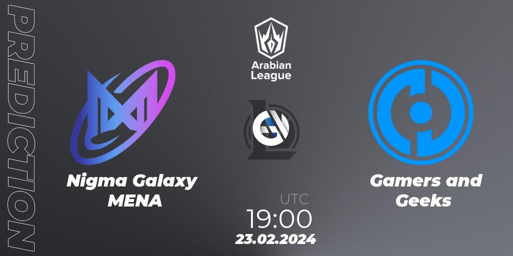 Nigma Galaxy MENA vs Gamers and Geeks: Betting TIp, Match Prediction. 23.02.24. LoL, Arabian League Spring 2024
