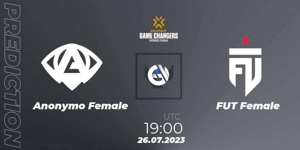 Anonymo Female vs FUT Female: Betting TIp, Match Prediction. 26.07.2023 at 19:00. VALORANT, VCT 2023: Game Changers EMEA Series 2