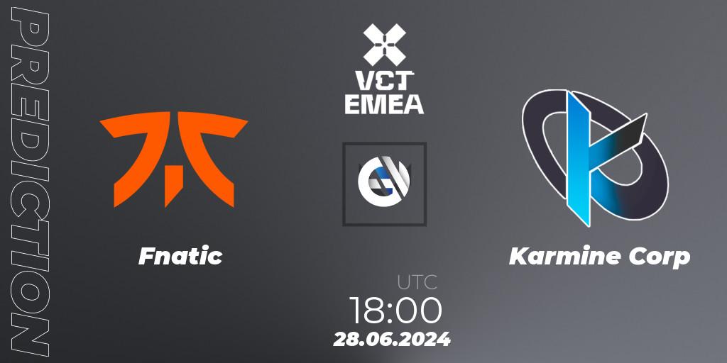 Fnatic vs Karmine Corp: Betting TIp, Match Prediction. 28.06.2024 at 19:00. VALORANT, VALORANT Champions Tour 2024: EMEA League - Stage 2 - Group Stage