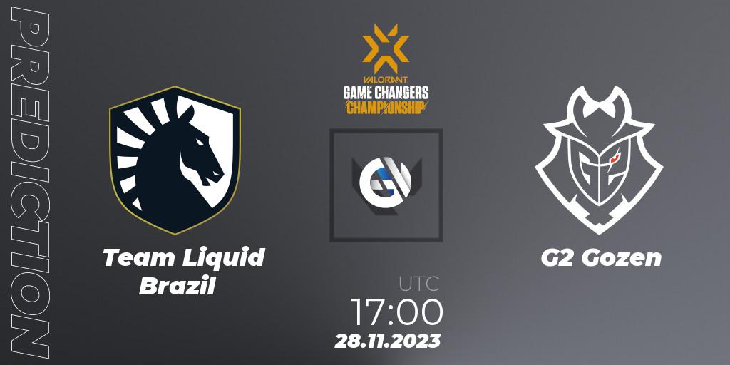 Team Liquid Brazil vs G2 Gozen: Betting TIp, Match Prediction. 28.11.2023 at 17:00. VALORANT, VCT 2023: Game Changers Championship