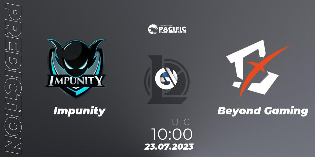 Impunity vs Beyond Gaming: Betting TIp, Match Prediction. 23.07.2023 at 10:00. LoL, PACIFIC Championship series Group Stage