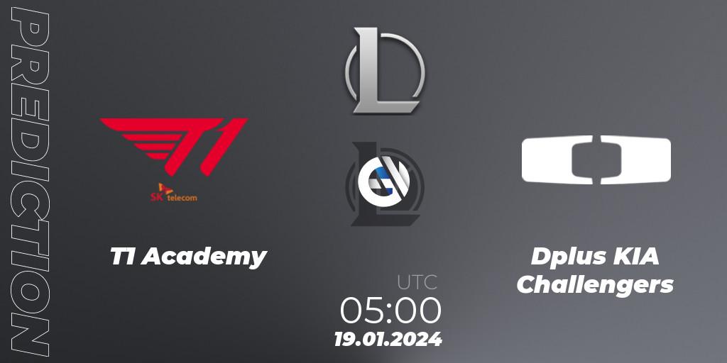 T1 Academy vs Dplus KIA Challengers: Betting TIp, Match Prediction. 19.01.2024 at 05:00. LoL, LCK Challengers League 2024 Spring - Group Stage
