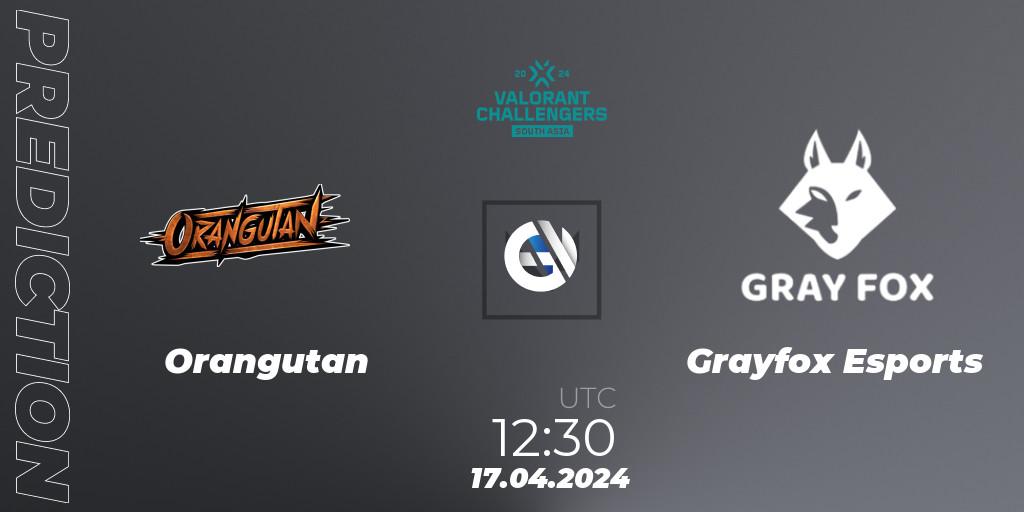 Orangutan vs Grayfox Esports: Betting TIp, Match Prediction. 30.04.2024 at 12:30. VALORANT, VALORANT Challengers 2024 South Asia: Split 1 - Cup 2