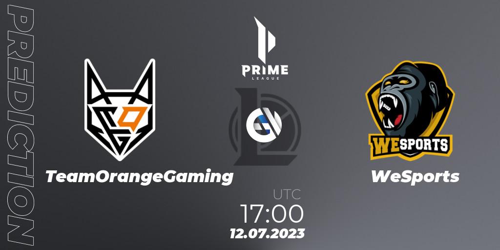 TeamOrangeGaming vs WeSports: Betting TIp, Match Prediction. 12.07.2023 at 17:00. LoL, Prime League 2nd Division Summer 2023