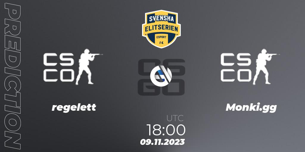 regelett vs Monki.gg: Betting TIp, Match Prediction. 09.11.2023 at 18:00. Counter-Strike (CS2), Svenska Elitserien Fall 2023: Online Stage