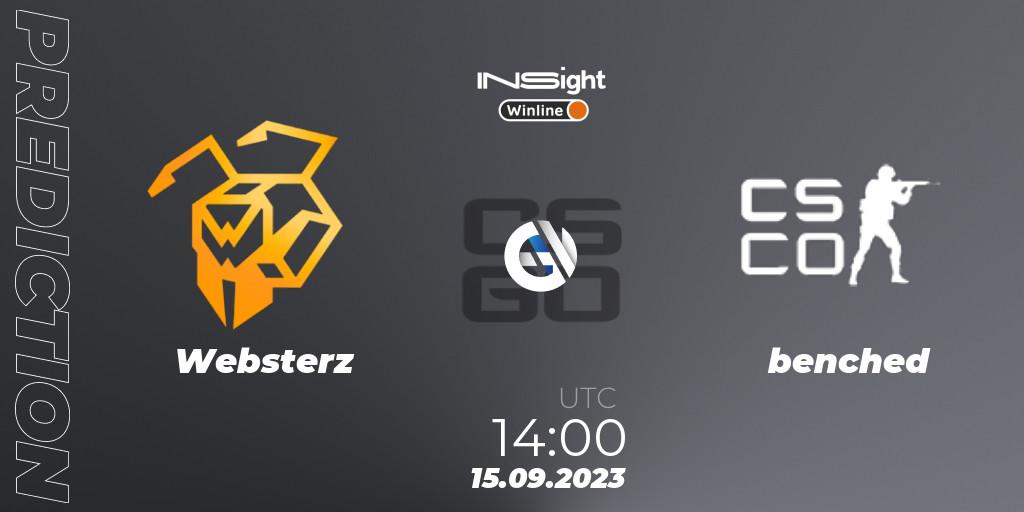 Websterz vs benched: Betting TIp, Match Prediction. 15.09.2023 at 15:10. Counter-Strike (CS2), Winline Insight Season 4
