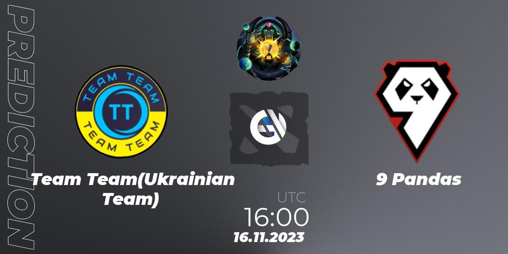 Team Team(Ukrainian Team) vs 9 Pandas: Betting TIp, Match Prediction. 16.11.2023 at 16:02. Dota 2, ESL One Kuala Lumpur 2023: Eastern Europe Closed Qualifier