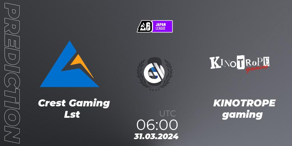 Crest Gaming Lst vs KINOTROPE gaming: Betting TIp, Match Prediction. 31.03.24. Rainbow Six, Japan League 2024 - Stage 1