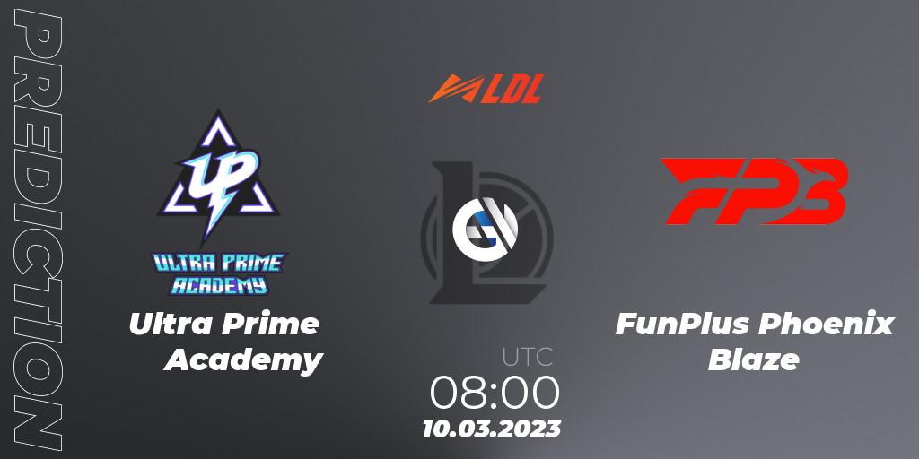 Ultra Prime Academy vs FunPlus Phoenix Blaze: Betting TIp, Match Prediction. 10.03.2023 at 09:00. LoL, LDL 2023 - Regular Season
