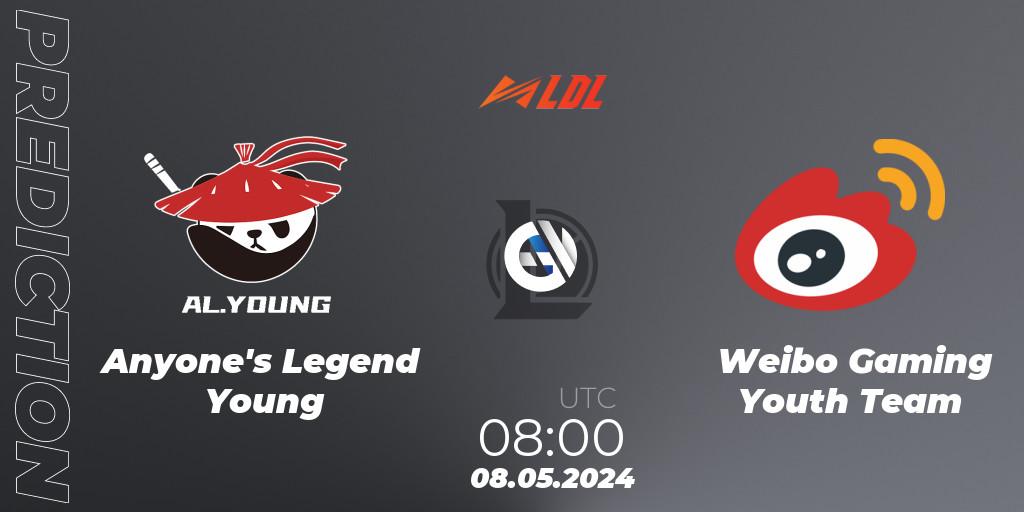 Anyone's Legend Young vs Weibo Gaming Youth Team: Betting TIp, Match Prediction. 08.05.24. LoL, LDL 2024 - Stage 2