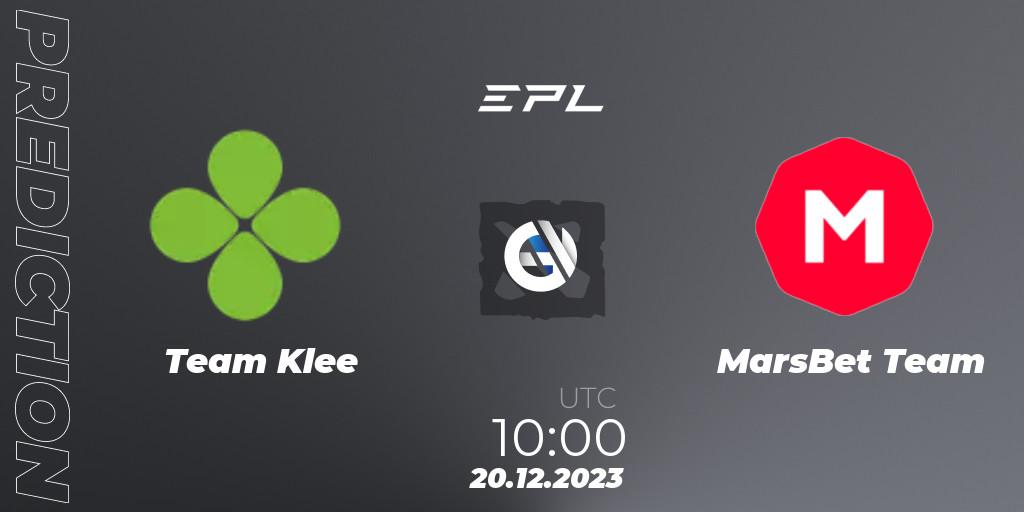 Team Klee vs MarsBet Team: Betting TIp, Match Prediction. 20.12.2023 at 10:00. Dota 2, European Pro League Season 15