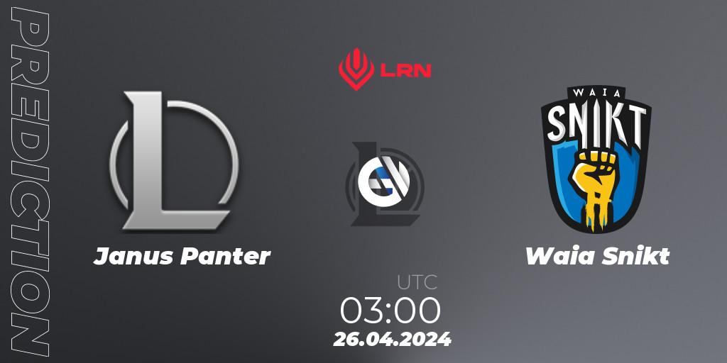Janus Panter vs Waia Snikt: Betting TIp, Match Prediction. 26.04.2024 at 03:00. LoL, Liga Regional Norte 2024
